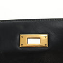 HERMES Kelly 28 Hand Bag Box Calfskin 2way Black Gold Auth 185189SM-27