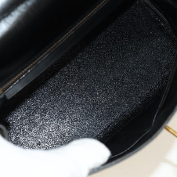 HERMES Kelly 28 Hand Bag Box Calfskin 2way Black Gold Auth 185189SM