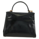 HERMES Kelly 28 Hand Bag Box Calfskin 2way Black Gold Auth 185189SM-2