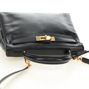 HERMES Kelly 28 Hand Bag Box Calfskin 2way Black Gold Auth 185189SM-6