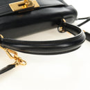 HERMES Kelly 28 Hand Bag Box Calfskin 2way Black Gold Auth 185189SM-7