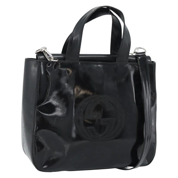 GUCCI Hand Bag Patent Leather 2way Black Silver 000 1013 0504 Auth 185190