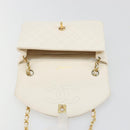 CHANEL Matelasse Chain Shoulder Bag Leather White Gold CC Auth 185193A-16