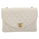 CHANEL Matelasse Chain Shoulder Bag Leather White Gold CC Auth 185193A-2