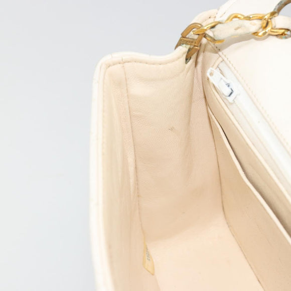 CHANEL Matelasse Ketting Schoudertas Leer Wit Goudkleurige CC Auth 185193A