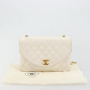 CHANEL Matelasse Chain Shoulder Bag Leather White Gold CC Auth 185193A-29