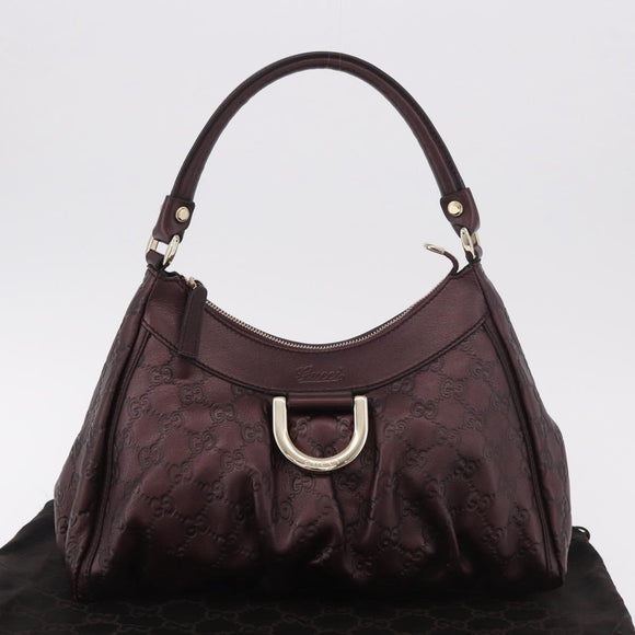 GUCCI GG Canvas Guccissima Abbey Bag Leather Bordeaux Gold 190525 Auth 185194V