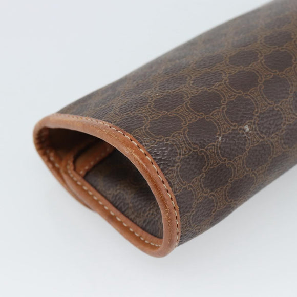 CELINE Macadam Canvas Pouch PVC Leather Brown Gold Auth 185196