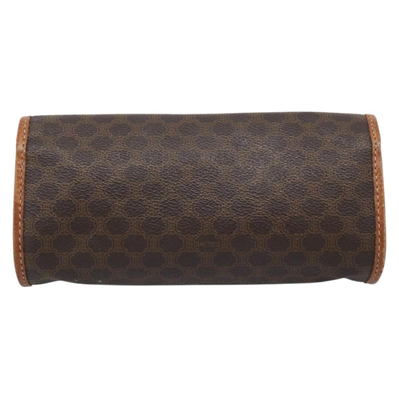 CELINE Macadam Canvas Pouch PVC Leather Brown Gold Auth 185196
