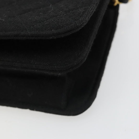 CHANEL Matelasse Chain Shoulder Bag Cotton Black Gold CC Auth 185197