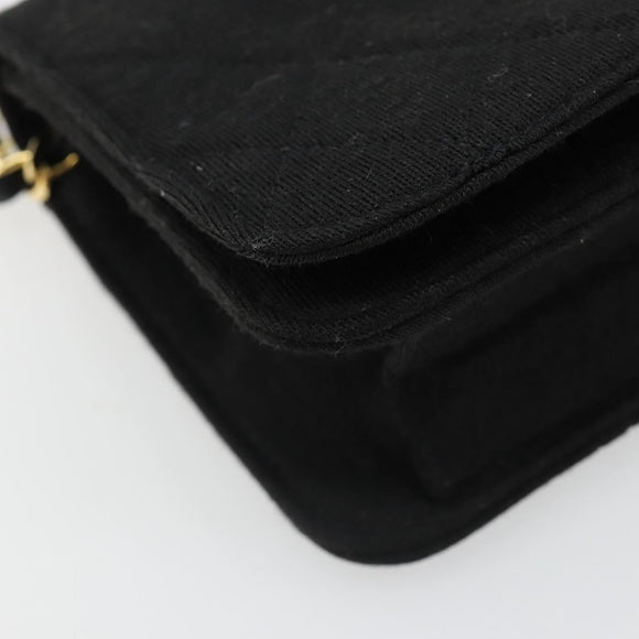 CHANEL Matelasse Chain Shoulder Bag Cotton Black Gold CC Auth 185197