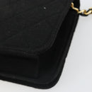 CHANEL Matelasse Chain Shoulder Bag Cotton Black Gold CC Auth 185197-17