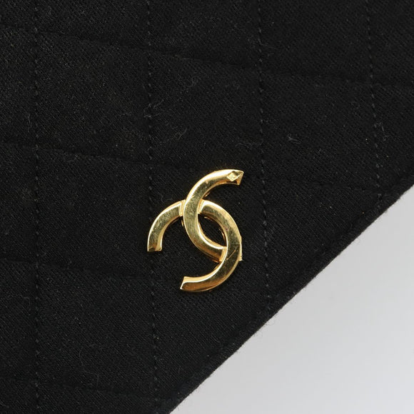 CHANEL Matelasse Chain Shoulder Bag Cotton Black Gold CC Auth 185197