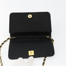 CHANEL Matelasse Chain Shoulder Bag Cotton Black Gold CC Auth 185197-21