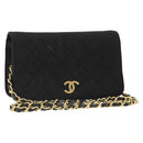 CHANEL Matelasse Chain Shoulder Bag Cotton Black Gold CC Auth 185197-1