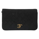 CHANEL Matelasse Chain Shoulder Bag Cotton Black Gold CC Auth 185197-13
