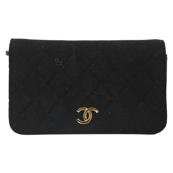 CHANEL Matelasse Chain Shoulder Bag Cotton Black Gold CC Auth 185197