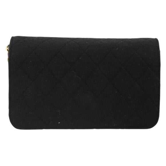 CHANEL Matelasse Chain Shoulder Bag Cotton Black Gold CC Auth 185197
