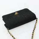 CHANEL Matelasse Chain Shoulder Bag Cotton Black Gold CC Auth 185197-6