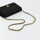 CHANEL Matelasse Chain Shoulder Bag Cotton Black Gold CC Auth 185197-7