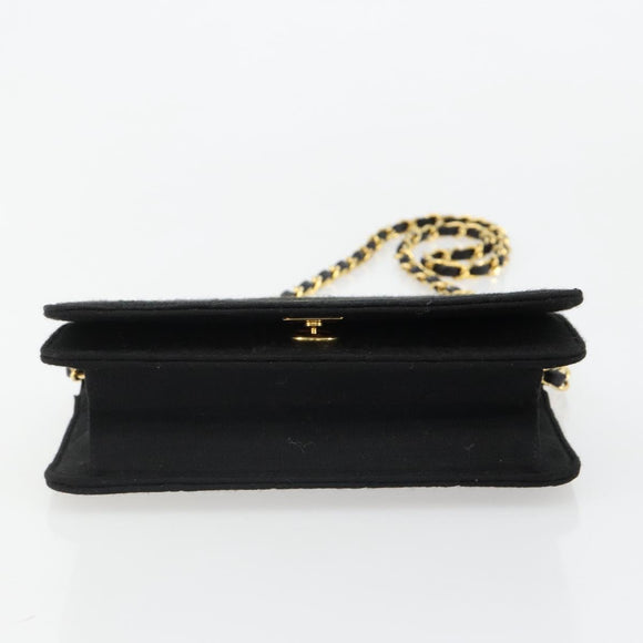 CHANEL Matelasse Chain Shoulder Bag Cotton Black Gold CC Auth 185197