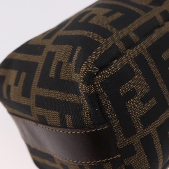FENDI Zucca Canvas Hand Pouch Black Brown Auth 185198