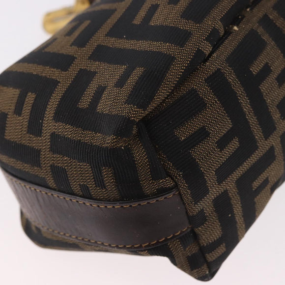 FENDI Zucca Canvas Hand Pouch Black Brown Auth 185198