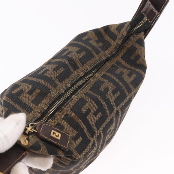 FENDI Zucca Canvas Hand Pouch Black Brown Auth 185198