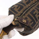 FENDI Zucca Canvas Hand Pouch Black Brown Auth 185198-18