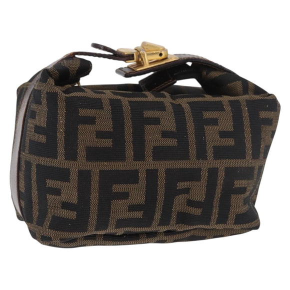 FENDI Zucca Canvas Hand Pouch Black Brown Auth 185198