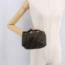 FENDI Zucca Canvas Hand Pouch Black Brown Auth 185198-21