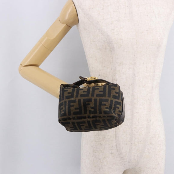 FENDI Zucca Canvas Hand Pouch Black Brown Auth 185198