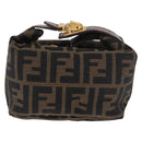 FENDI Zucca Canvas Hand Pouch Black Brown Auth 185198-13