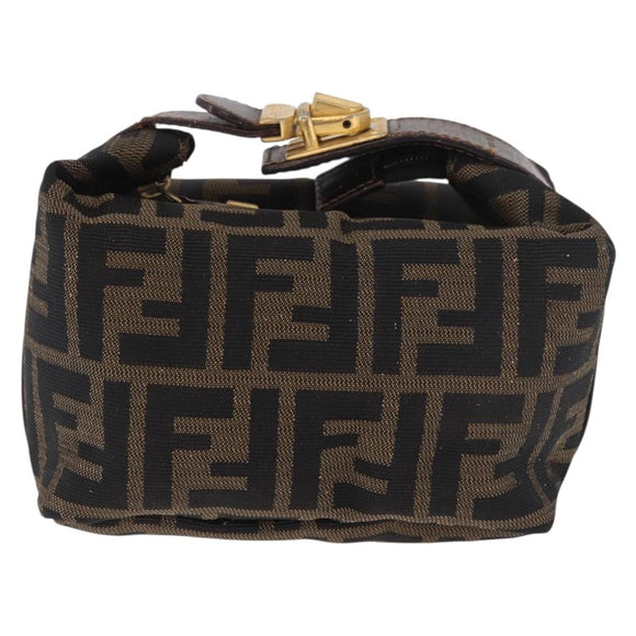 FENDI Zucca Canvas Hand Pouch Black Brown Auth 185198