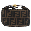 FENDI Zucca Canvas Hand Pouch Black Brown Auth 185198-2