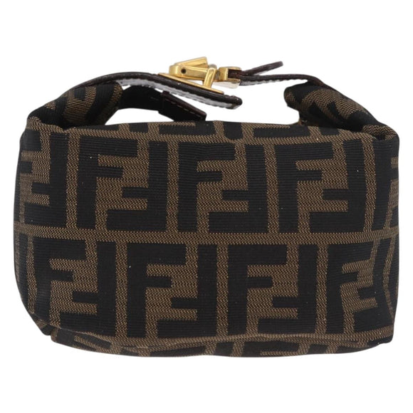 FENDI Zucca Canvas Hand Pouch Black Brown Auth 185198