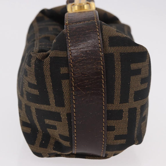 FENDI Zucca Canvas Hand Pouch Black Brown Auth 185198