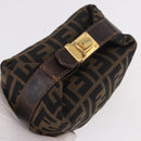 FENDI Zucca Canvas Hand Pouch Black Brown Auth 185198-6