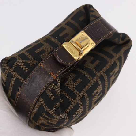 FENDI Zucca Canvas Hand Pouch Black Brown Auth 185198