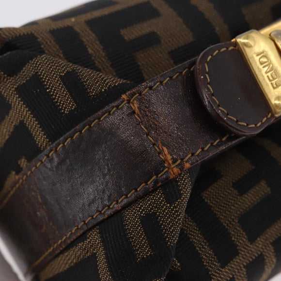 FENDI Zucca Canvas Hand Pouch Black Brown Auth 185198