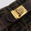 FENDI Zucca Canvas Hand Pouch Black Brown Auth 185198-8