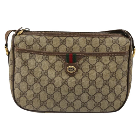 GUCCI GG Supreme Web Sherry Line Bag PVC Beige Gold 89 02 077 Auth 185199