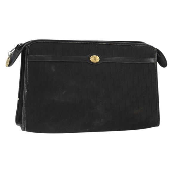 Christian Dior Trotter Canvas Clutch Bag Black Gold Auth 185202