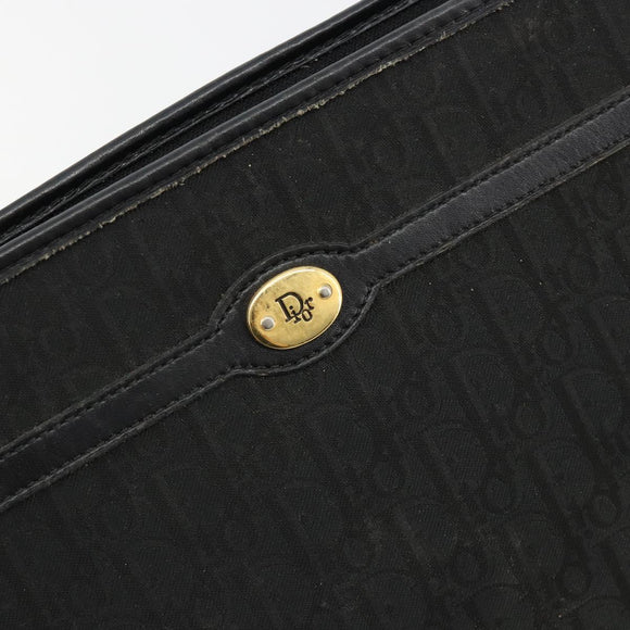 Christian Dior Trotter Canvas Clutch Bag Black Gold Auth 185202