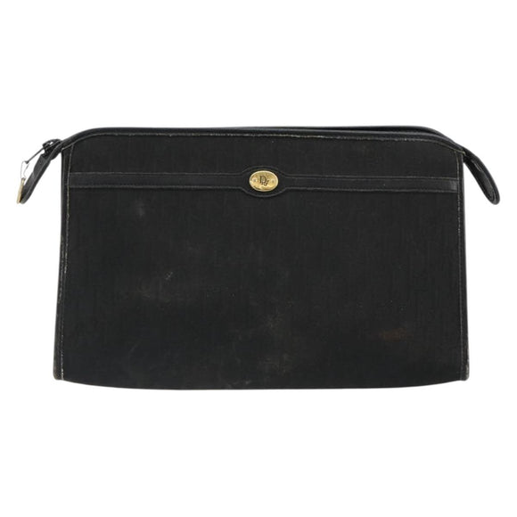 Christian Dior Trotter Canvas Clutch Bag Black Gold Auth 185202