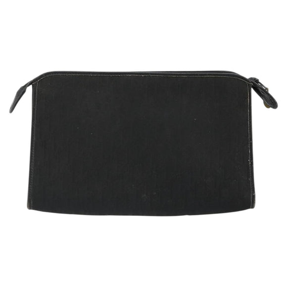 Christian Dior Trotter Canvas Clutch Bag Black Gold Auth 185202