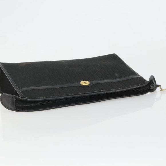 Christian Dior Trotter Canvas Clutch Bag Black Gold Auth 185202