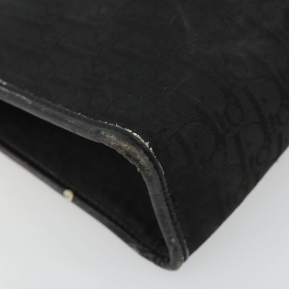 Christian Dior Trotter Canvas Clutch Bag Black Gold Auth 185202