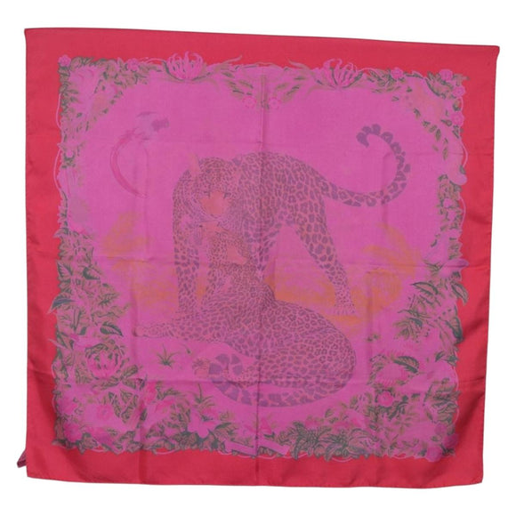HERMES Carre 90 Scarf Silk ""JUNGLE LOVE"" Pink Auth 185241