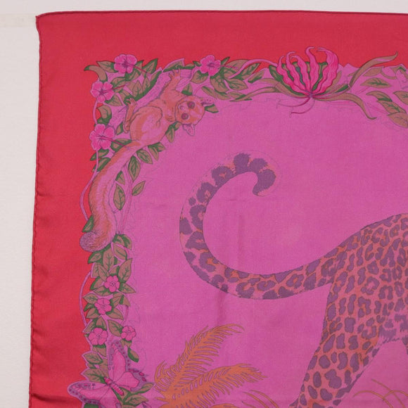 HERMES Carre 90 Scarf Silk ""JUNGLE LOVE"" Pink Auth 185241